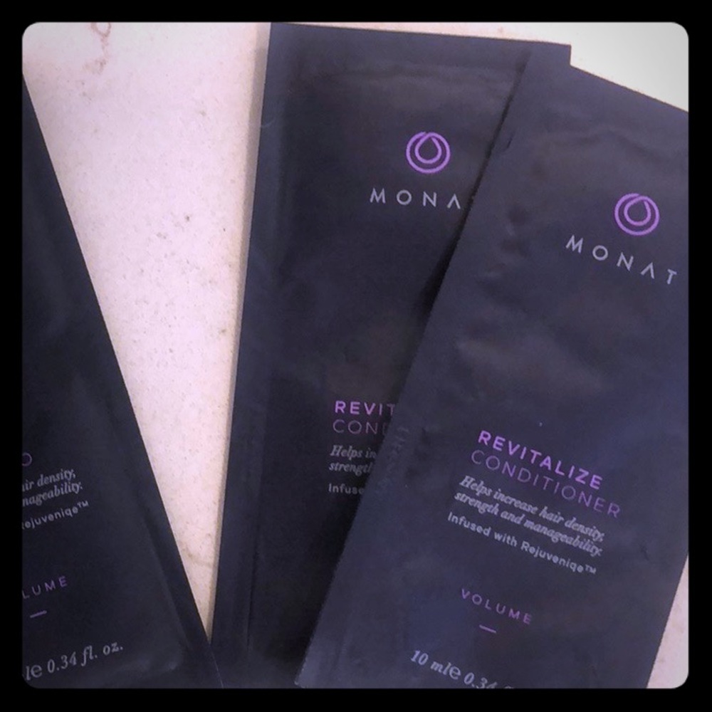 Two samples of MONAT revitalize conditioner